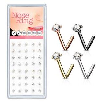 N0000-35 Sada 40ti piercingů do nosu, 3mm kámen, tl. 0,8 mm