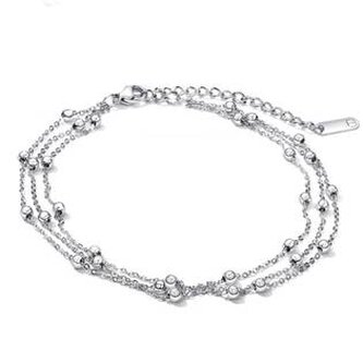 RN1126-ST Trojitý ocelový náramek na nohu s kuličkami