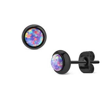 OPN1441-OP38 Černé ocelové náušnice s fialovými opály