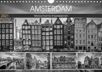 AMSTERDAM Monochrome Impressionen (Wandkalender 2021 DIN A4 quer)