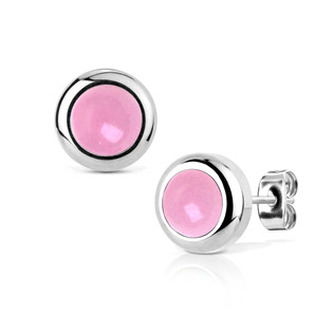 NB018-06 Ocelové náušnice růžový kámen 6mm