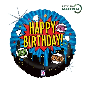 Fóliový balonek Superhrdina Happy Birthday kulatý – 45 cm