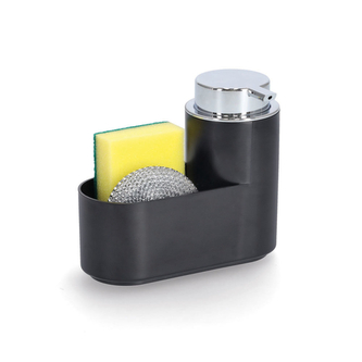ZELLER Dávkovač na mýdlo sada, houbička, drátěnka, černá plast 17x7,4x14,5cm