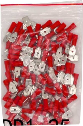 Faston-konektor 6,3mm červený pro kabel 0,5-1,5mm2, balení 100ks