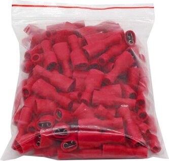 Faston-zd.6,3mm červ,kabel 0,5-1,5mm2 plná izolace, bal.100ks