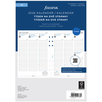 kalendář 2026 A5, týden/2 str, linky, ČJ+SJ
