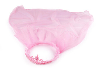 Věneček / korunka do vlasů se závojem - 1 ks - 11 růžová