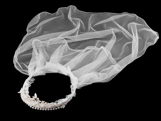 Věneček / korunka do vlasů se závojem - 1 ks - 10 bílá