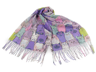 Letní šátek / šála s třásněmi kočky 70x180 cm - 1 ks - 2 fialková