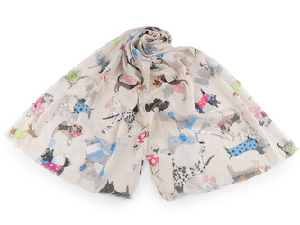 Letní šátek / šála kočky a psi 70x180 cm - 1 ks - 2 béžová světlá pejsek