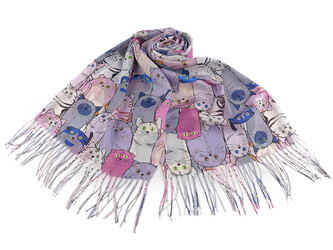 Letní šátek / šála s třásněmi kočky 70x180 cm - 1 ks - 6 lila