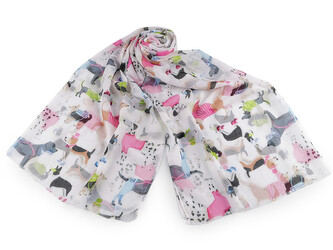 Letní šátek / šála kočky a psi 70x180 cm - 1 ks - 1 bílá pejsek