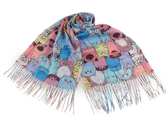 Letní šátek / šála s třásněmi kočky 70x180 cm - 1 ks - 7 multikolor