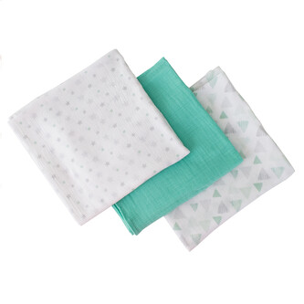 SwaddleMe mušelínová přikrývka 3ks hvězdičky/trojúhelníky/tyrkysová