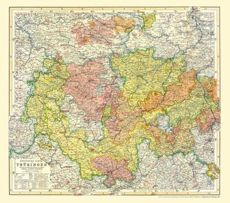 Politische Karte von THÜRINGEN - Herzogtümer und Fürstentümer 1904