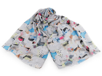 Letní šátek / šála kočky a psi 70x180 cm - 1 ks - 4 šedá světlá pejsek