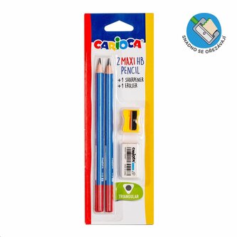 Carioca trojhranná tužka HB Maxi - 2 ks s pryží a ořezávátkem