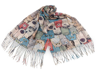 Letní šátek / šála s třásněmi kočky 70x180 cm - 1 ks - 9 béžová světlá