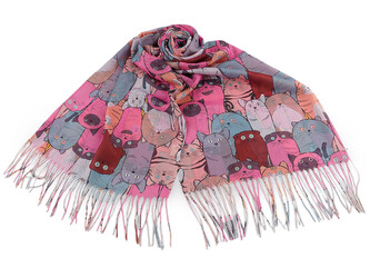 Letní šátek / šála s třásněmi kočky 70x180 cm - 1 ks - 1 růžová