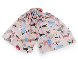 Letní šátek / šála kočky a psi 70x180 cm - 1 ks - 3 pudrová pejsek