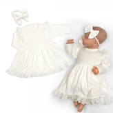 Žebrované sukničkobody + čelenka Paula, dl. rukáv, bavlna, 2D sada, smetanové; 56/62 (0-3m)