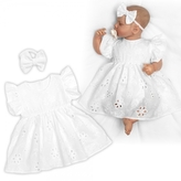 Sukničkobody s volánkem + čelenka Viktorie, kr. rukáv, Madeira, 2D sada, bílé; 56/62 (0-3m)