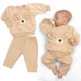 Rostoucí chlupáčková mikina a kalhoty Medvídek, 2D béžová, 80/86; 80/86 (12-18m)