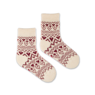 Dětské vlněné ponožky Vlnáč srdíčka bíle Bílé L (32-34)