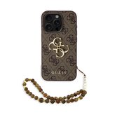 Guess PU 4G Metal Logo Strap Zadní Kryt pro iPhone 15 Pro Brown
