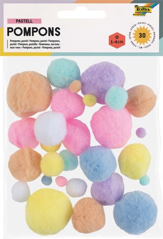 Bambulky, pom-pom  30 ks,  1 - 4 cm PASTELOVÉ