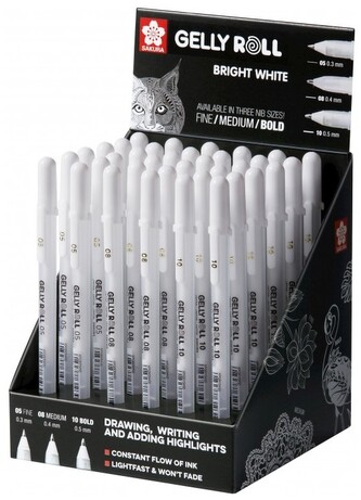Długopisy żelowe Gelly Roll 0,3mm, 04mm, 0,5mm biały, CDXPGBWH36 disp. 36 szt., Sakura