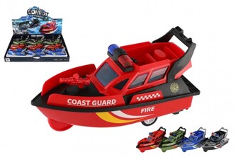 Loď/Člun záchranářský plast 14cm na setrvačník 4 druhy 12ks v boxu