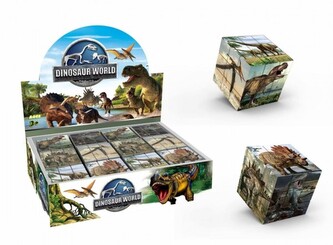 Kostka hlavolam dinosaurus 3x3x3 plast ve fólii 6x6x6cm 12ks v boxu