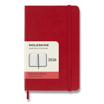 Diář Moleskine 2026 - tvrdé desky, S, denní, červený