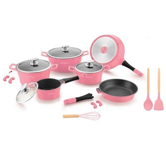 Sada nádobí Royalty, 17 ks, barva růžová
