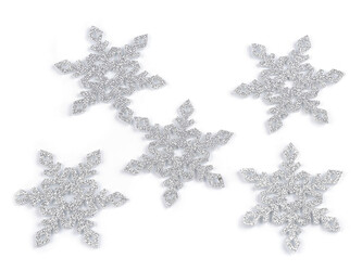 Vánoční filcová vločka s glitry Ø75 mm - 10 ks - 2 stříbrná