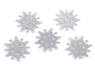 Vánoční filcová vločka s glitry Ø75 mm - 10 ks - 1 stříbrná