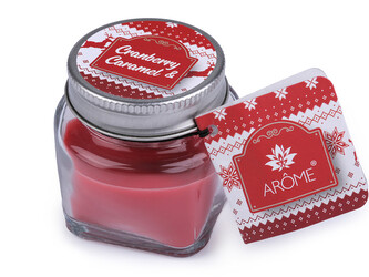Malá vonná svíčka ve skle s jmenovkou 28 g - 1 ks - 21 (Cranbery Caramel) červená světlá