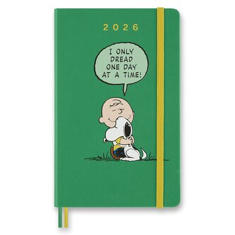 Diář Moleskine Peanuts 2026 - tvrdé desky, L, denní, zelený