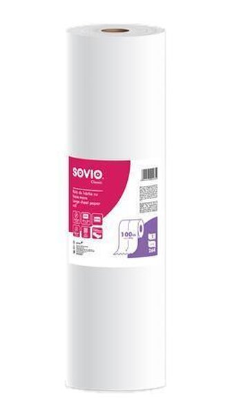 Papír na vyšetřovací stůl, bílá, 2-vrstvý, 59 cm x 100 m, 1 role, SOVIO PP20921 Papír na vyšetřovací stůl, bílá, 2-vrstvý, 59 cm x 100 m, 1 role, SOVIO PP20921