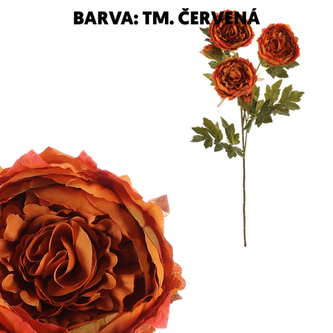 Pivoňka - umělá řezaná, květy s poupaty, tmavě červená