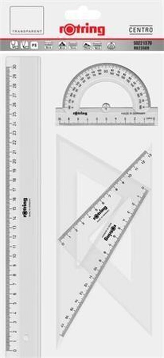 Sada pravítek, transparentní, plastové, 4 ks, ROTRING 221370