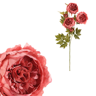 Pivoňka - umělá řezaná, květy s poupaty, růžová