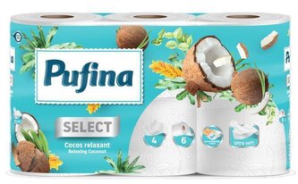 Toaletní papír "Relaxing Coconut", 4-vrstvý, 6 rolí, PUFINA PP20790