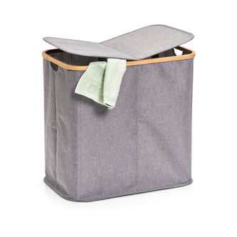 ZELLER Koš na špinavé prádlo třídící šedý, polyester, bambus 53,4x33x50cm