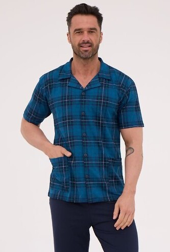 Piżama Cornette 318/56 kr/r S-2XL męska rozpinana morski L