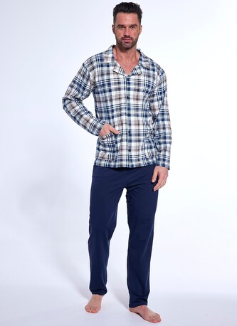 Piżama Cornette 114/77 dł/r 3XL-5XL rozpinana granatowy-kratka 4XL