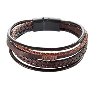 EG7515 Náramek pánský s koženkovými pásky a sponou na magnet - hnědá