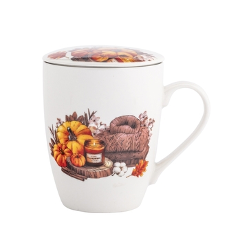 KUBEK NBC Z POKRYWKĄ I ZAPARZACZEM 350 ML W OPASCE DEK. BARWY JESIENI 2