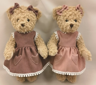 Pár plyšových medvídků v barevných šatičkách